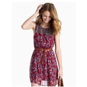 Lucky Brand Red Mixed Floral Sheer Dress